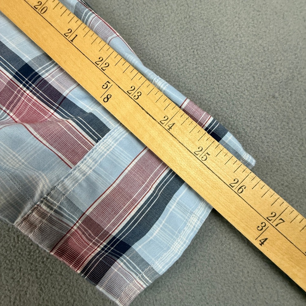 Wrangler Western Shirt Mens L Blue Red Plaid Pearl Snap Long Sleeve Rodeo Work - Picture 13 of 14